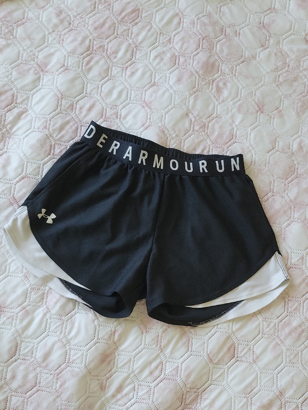 Under Armour Black Athletic Shorts with White Trim